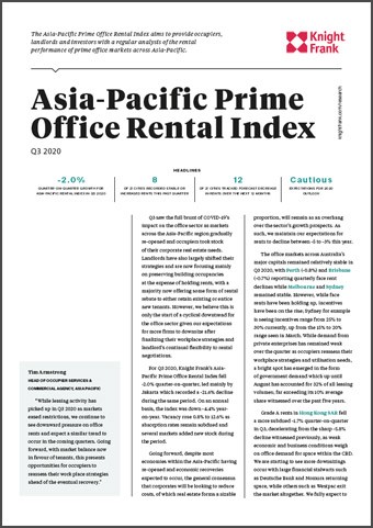 Asia-Pacific Prime Office Rental Index Q3 2020 | KF Map – Digital Map for Property and Infrastructure in Indonesia